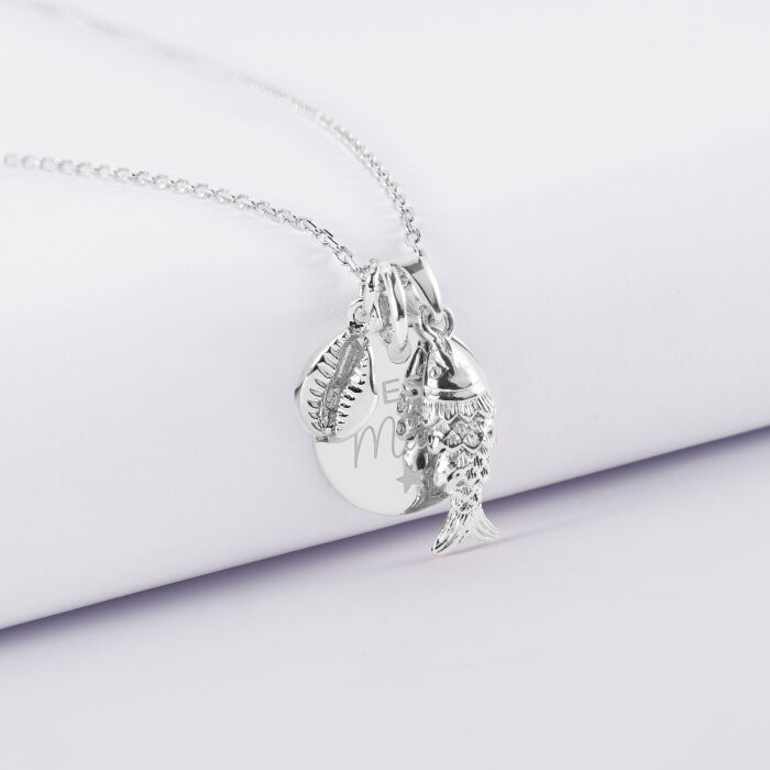 Pendentif personnalisé médaille gravée argent 15 mm et breloque(s) summer - à composer - illustration