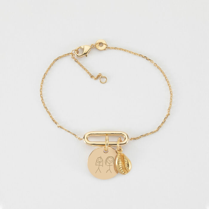 Bracelet chaîne ovale ouvert personnalisé médaille gravée plaqué or 15 mm et breloque(s) summer - à composer - dessin