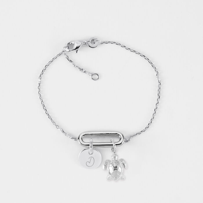 Bracelet chaîne ovale ouvert personnalisé médaille gravée argent 10 mm et breloque(s) summer - à composer