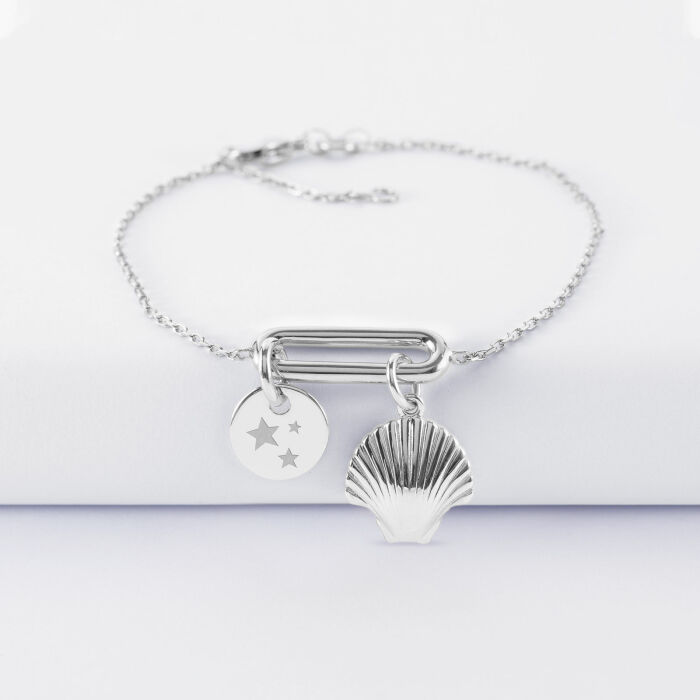 Bracelet chaîne ovale ouvert personnalisé médaille gravée argent 10 mm et breloque(s) summer - à composer- pictogramme étoiles