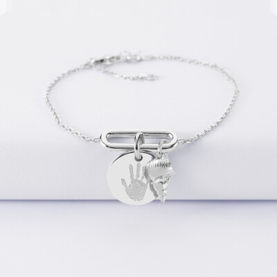 Bracelet chaîne ovale ouvert personnalisé médaille gravée argent 15 mm et breloque(s) summer - à composer