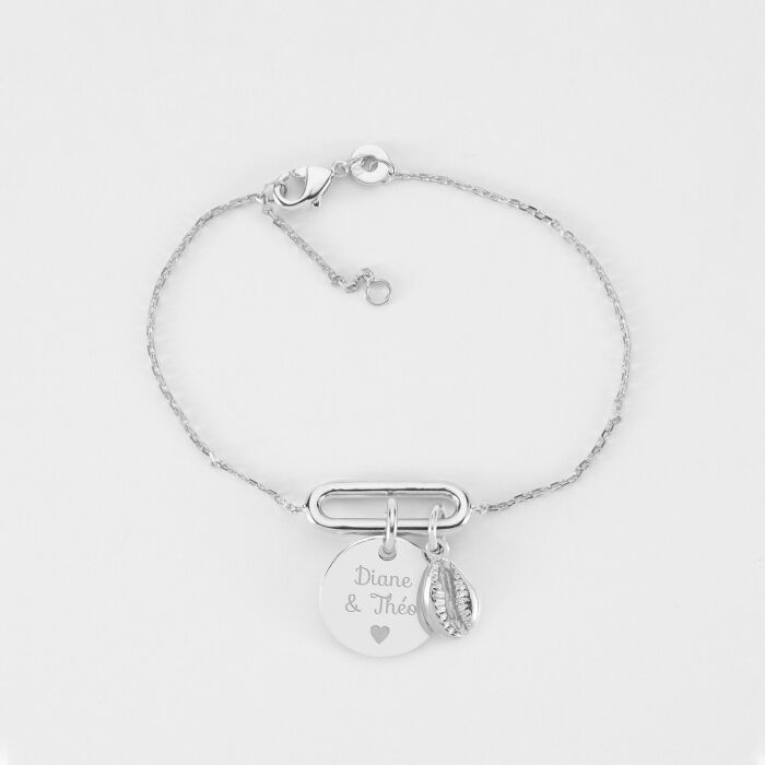 Bracelet chaîne ovale ouvert personnalisé médaille gravée argent 15 mm et breloque(s) summer - à composer - prénoms couple