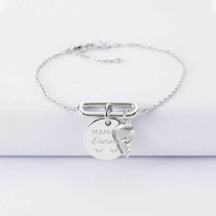 Bracelet chaîne ovale ouvert personnalisé médaille gravée argent 15 mm et breloque(s) summer - à composer - illustration maman