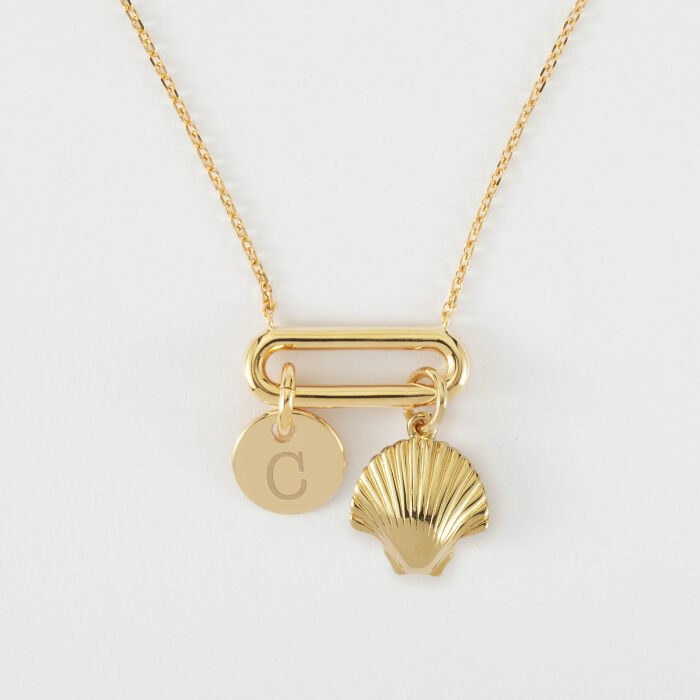 Collier chaîne ovale ouvert personnalisé médaille gravée plaqué or 10 mm et breloque(s) summer - à composer - initiale C