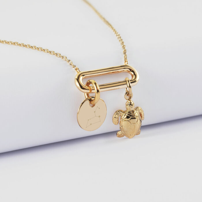 Collier chaîne ovale ouvert personnalisé médaille gravée plaqué or 10 mm et breloque(s) summer - à composer - signe astrologique