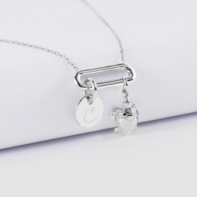 Collier chaîne ovale ouvert personnalisé médaille gravée argent 10 mm et breloque(s) summer - à composer - lettre C