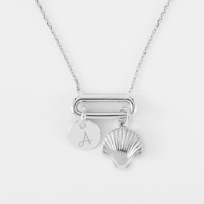 Collier chaîne ovale ouvert personnalisé médaille gravée argent 10 mm et breloque(s) summer - à composer - initiale A