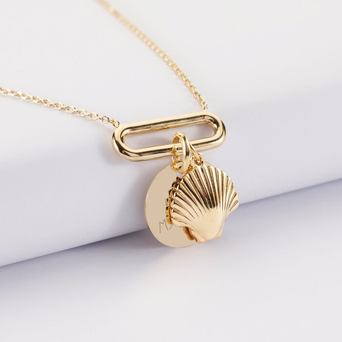 Collier chaîne ovale ouvert personnalisé médaille gravée plaqué or 15 mm et breloque(s) summer - à composer