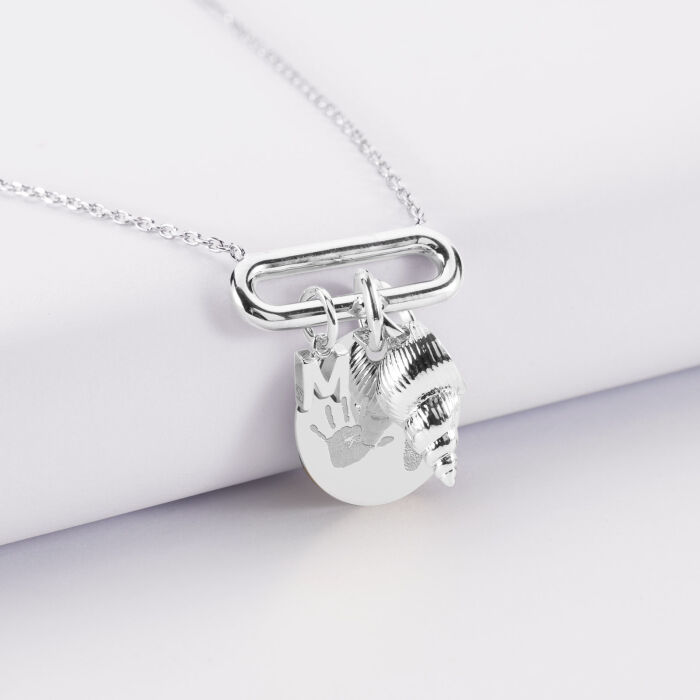 Collier chaîne ovale ouvert personnalisé médaille gravée argent 15 mm et breloque(s) summer - à composer - empreinte