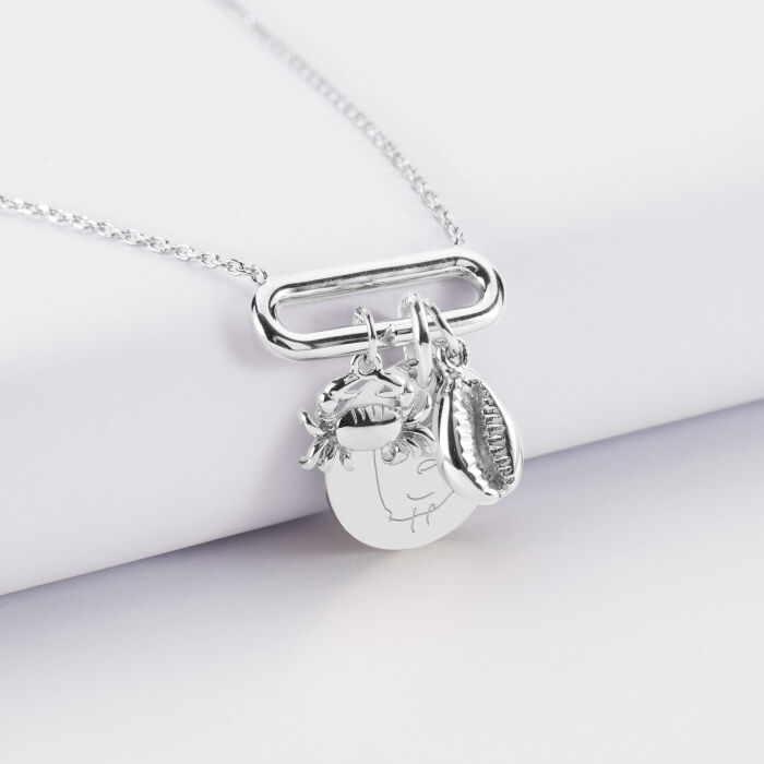 Collier chaîne ovale ouvert personnalisé médaille gravée argent 15 mm et breloque(s) summer - à composer