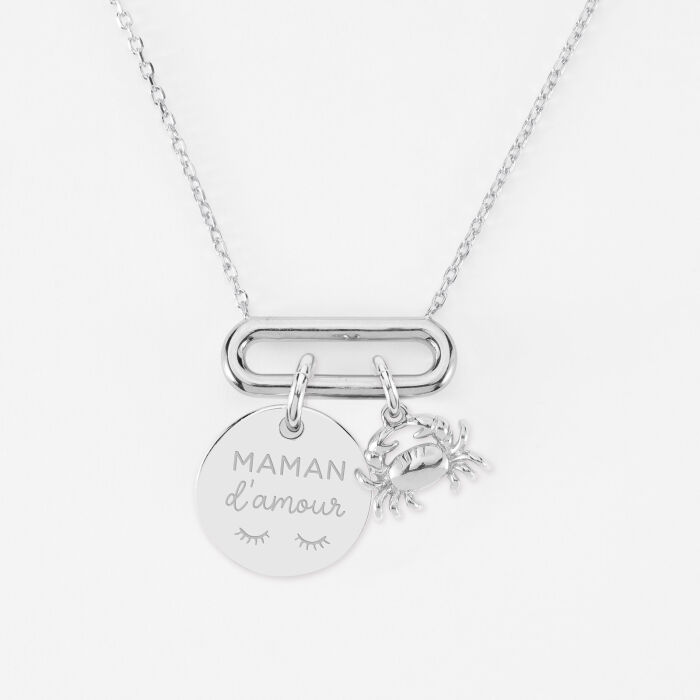 Collier chaîne ovale ouvert personnalisé médaille gravée argent 15 mm et breloque(s) summer - à composer