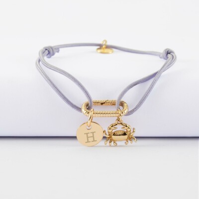 Bracelet personnalisé cordon mousqueton perle 17x11 mm médaille gravée plaqué or 10 mm et breloque(s) summer - à composer