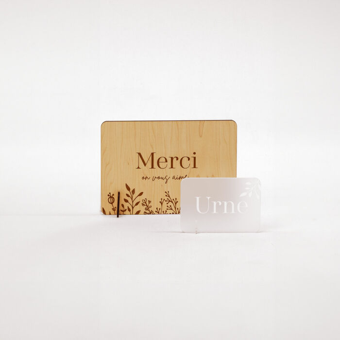 Panneau Merci bois 257x176 et urne acrylique givré 143x98 - Bohème