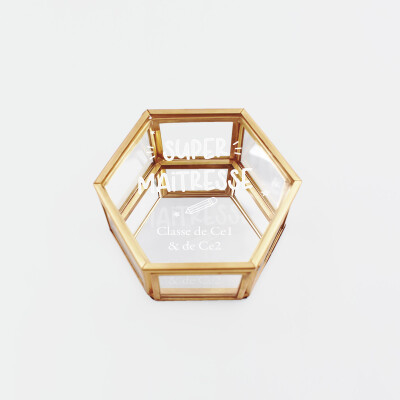 Boîte à bijoux personnalisée hexagonale 8x7x4 cm verre gravé - Edition spéciale "Super maîtresse" - classe école fin d'année