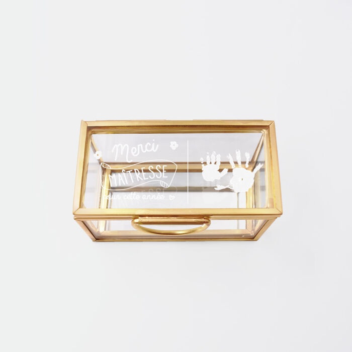 Boîte à bijoux personnalisée rectangle 8x4x4 cm verre gravé - Edition spéciale "Merci maîtresse" - empreintes de main