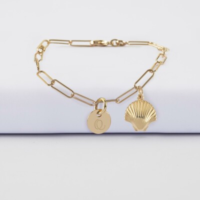 Bracelet personnalisé petites mailles médaille gravée plaqué or 10 mm et breloque(s) summer - à composer