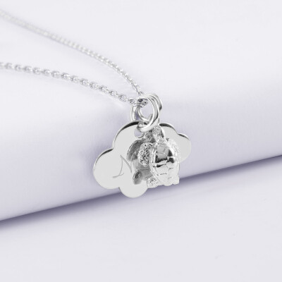 Pendentif enfant personnalisé médaille gravée argent nuage 20x14 mm et breloque tortue 10 mm - prénom enfant