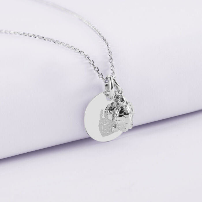 Pendentif enfant personnalisé médaille gravée argent 15 mm et breloque tortue 10 mm - empreinte de main