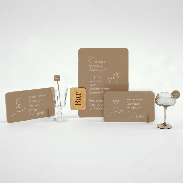 Signalétique bar personnalisée mariée et marié acrylique beige 240x150 - Bohème