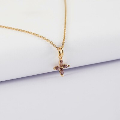 Pendentif fleur pétales zircons plaqué or 10 mm