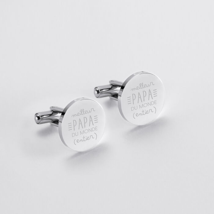 Boutons de manchette personnalisés gravé argent rond 15 mm