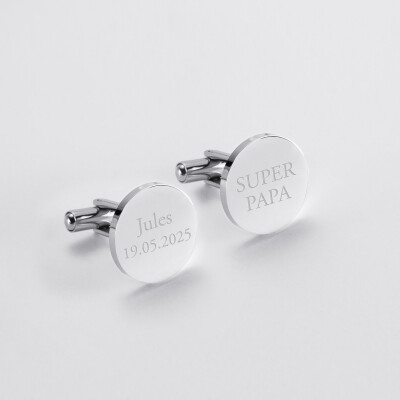 Boutons de manchette personnalisés gravé argent rond 15 mm