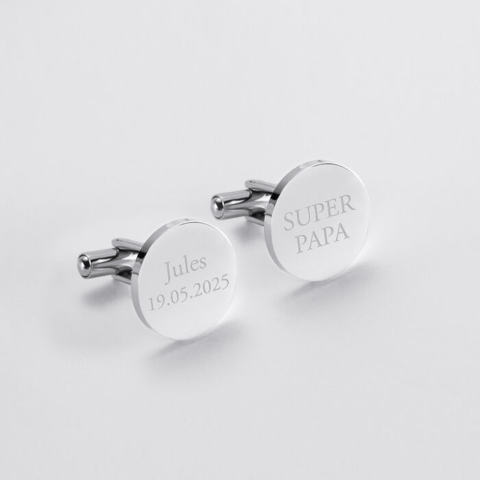 Boutons de manchette personnalisés gravé argent rond 15 mm
