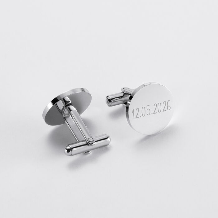 Boutons de manchette personnalisés gravé argent rond 15 mm