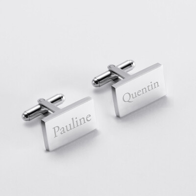 Boutons de manchette personnalisés gravés argent rectangle