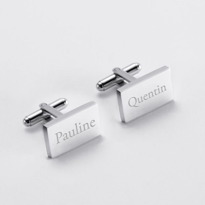 Boutons de manchette personnalisés gravés argent rectangle