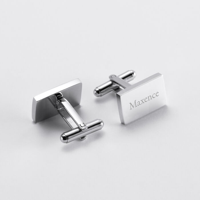 Boutons de manchette personnalisés gravés argent rectangle