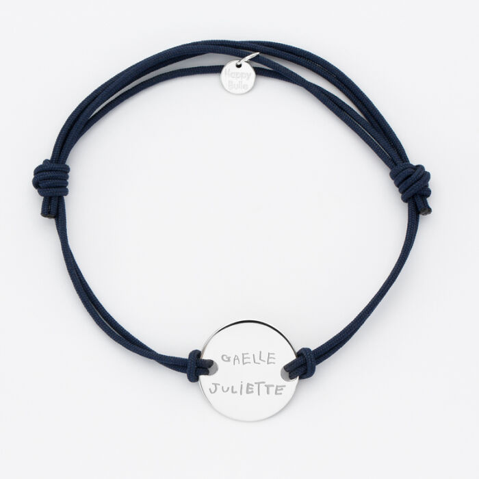 Men's Nordic double cord bracelet with personalised engraved 2-hole silver medallion 20mm - writing