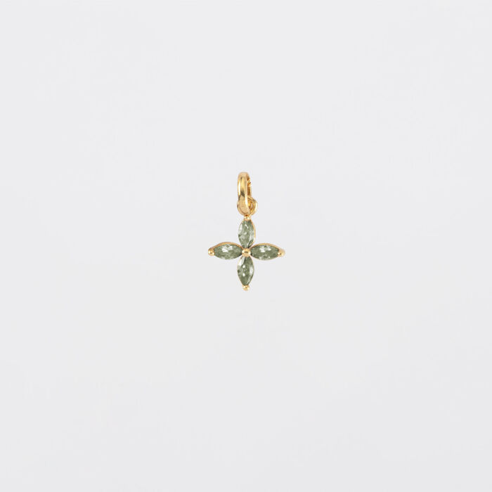 Breloque fleur pétales zircons plaqué or 10 mm