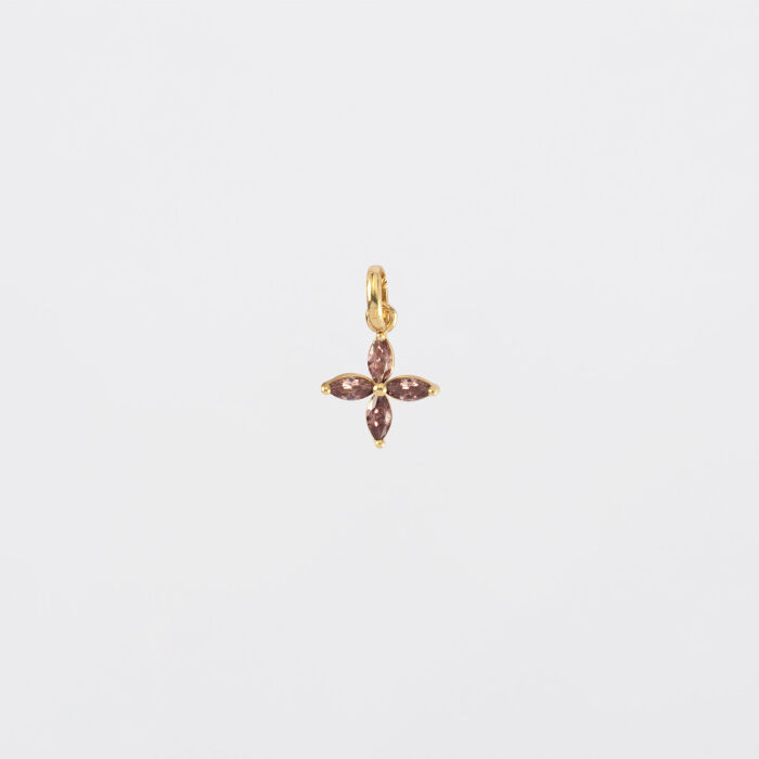 Breloque fleur pétales zircons plaqué or 10 mm