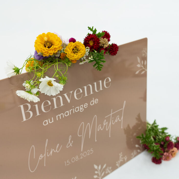 Panneau bienvenue personnalisé acrylique beige 800x550 - Bohème