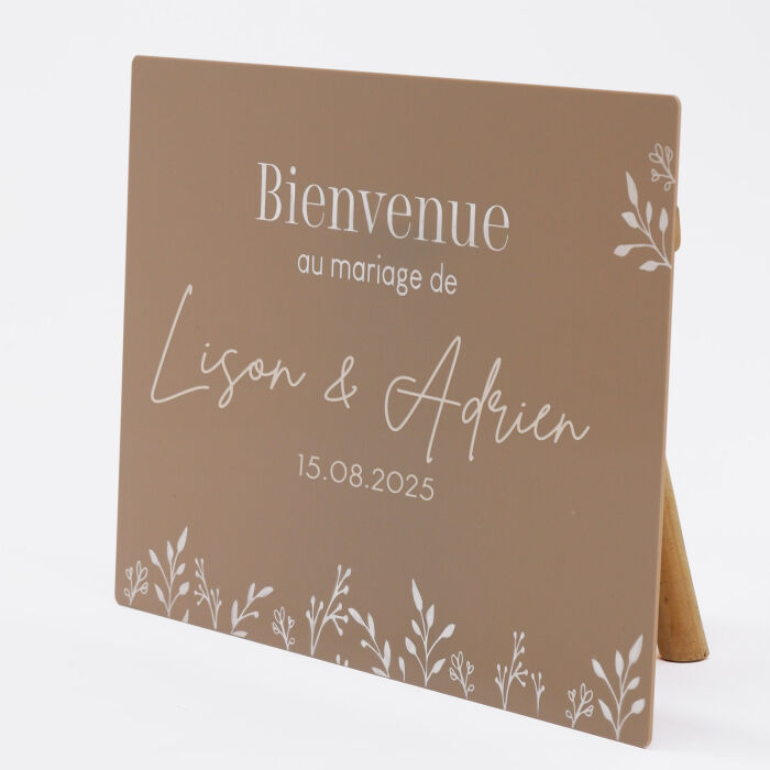 Panneau bienvenue personnalisé acrylique beige 800x550 - Bohème