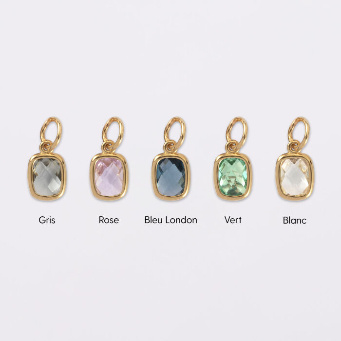 Breloque rectangle zircon plaqué or 9 mm