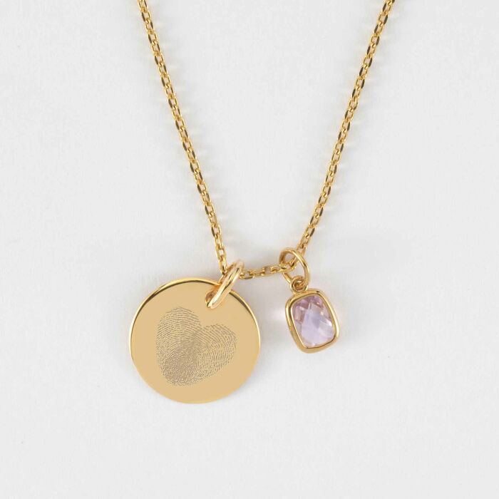 Pendentif enfant personnalisé médaille gravée plaqué or 15 mm et breloque rectangle zircon plaqué or 9 mm