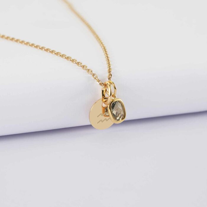 Pendentif personnalisé médaille gravée plaqué or 10 mm et breloque rectangle zircon plaqué or 9 mm