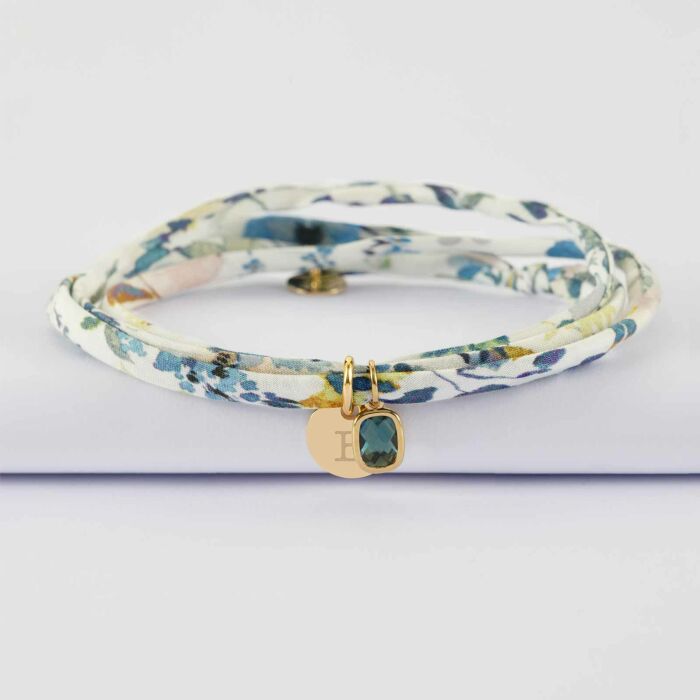 Bracelet 3 tours Liberty personnalisé médaille gravée plaqué or 10 mm et breloque rectangle zircon plaqué or 9 mm