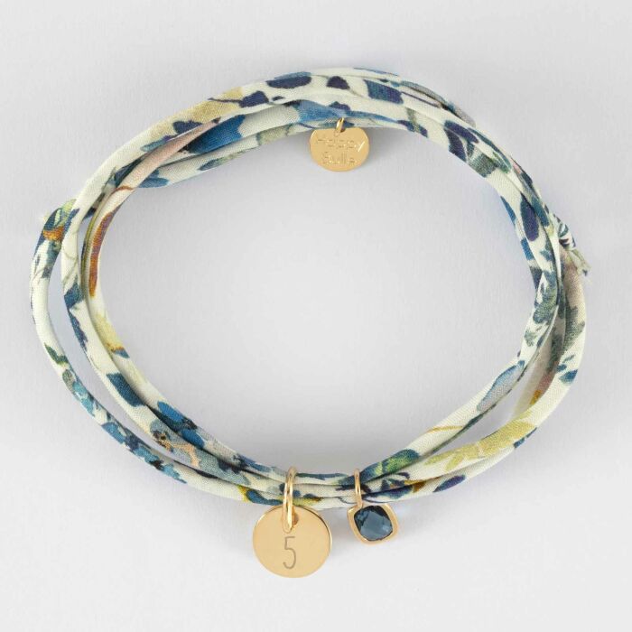 Bracelet 3 tours Liberty personnalisé médaille gravée plaqué or 10 mm et breloque rectangle zircon plaqué or 9 mm