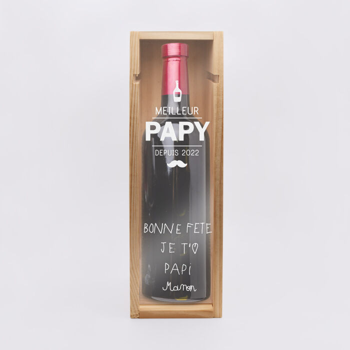 Caisse de vin bois couvercle acrylique gravé - Edition spéciale "Meilleur Papy depuis" - écrit