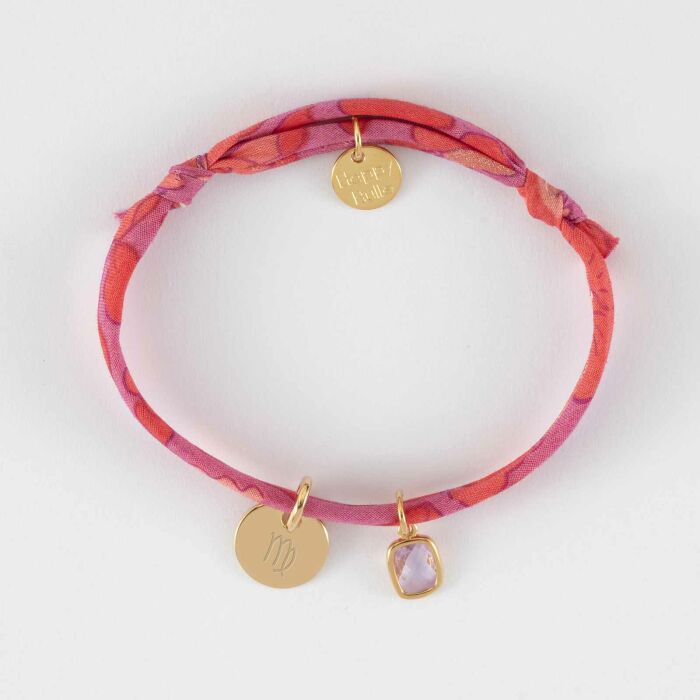 Bracelet enfant Liberty personnalisé médaille gravée plaqué or 10 mm et breloque rectangle zircon plaqué or 9 mm