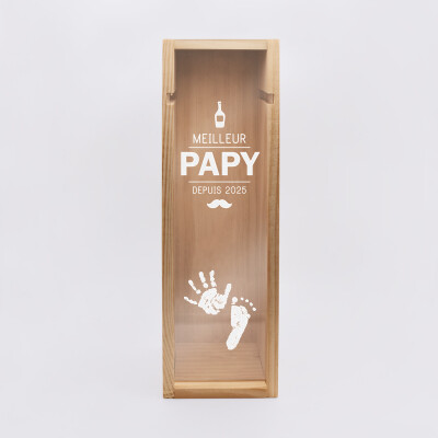 Caisse de vin bois couvercle acrylique gravé - Edition spéciale "Meilleur Papy depuis"