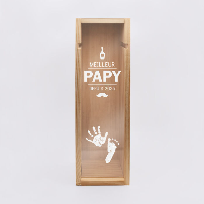 Caisse de vin bois couvercle acrylique gravé - Edition spéciale "Meilleur Papy depuis" - empreinte