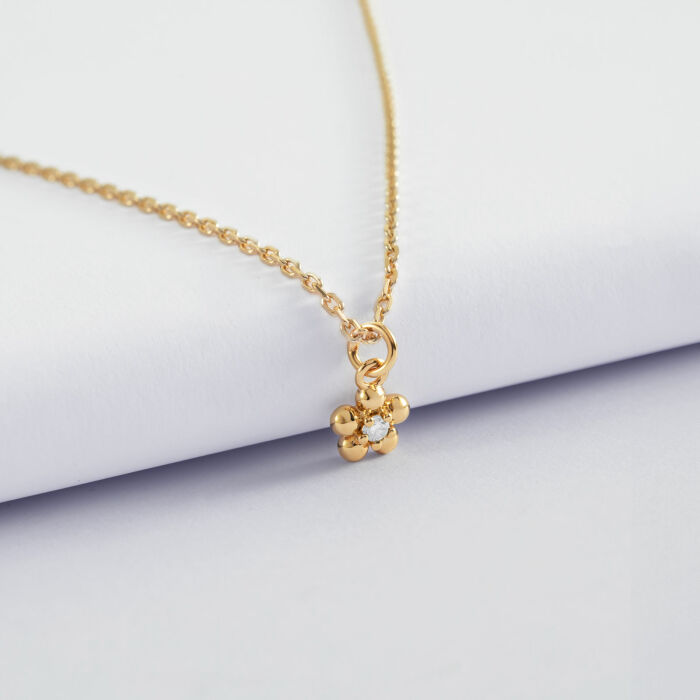 Pendentif enfant fleur zircon plaqué or 8 mm