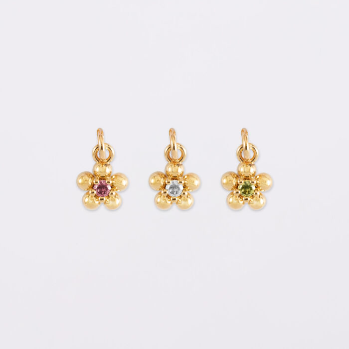 Breloque fleur zircon plaqué or 8 mm