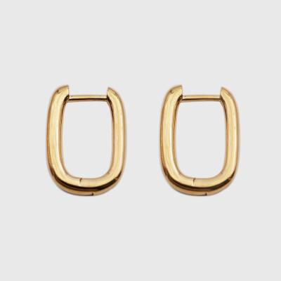 Boucles d'oreilles créoles rectangles plaqué or - face