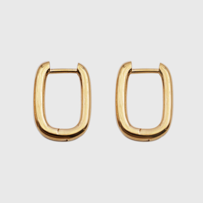 Boucles d'oreilles créoles rectangles plaqué or - face