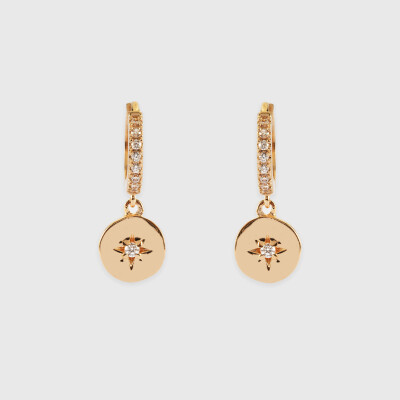 Boucles d'oreilles créoles pendant étoile scintillante plaqué or